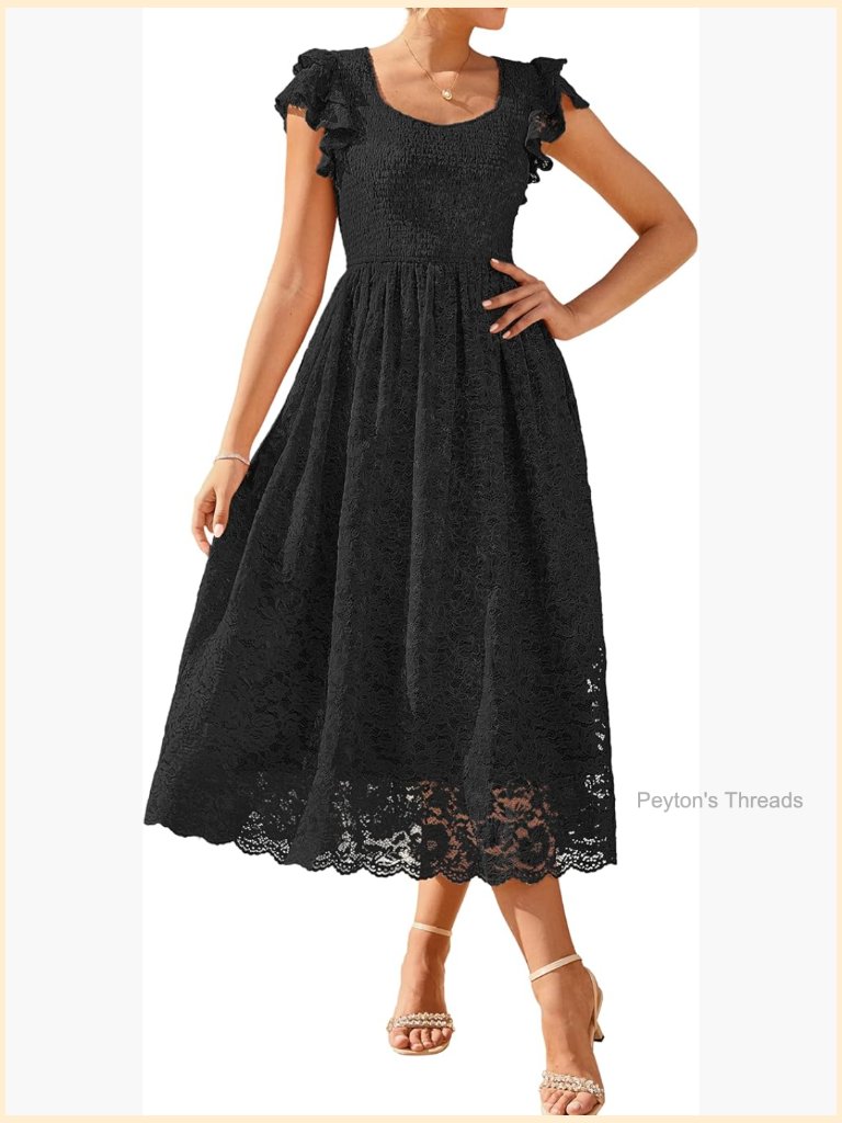 Formal Wedding Guest Maxi Dress With Pockets Ruffle Sleeve V Neck Lace Long